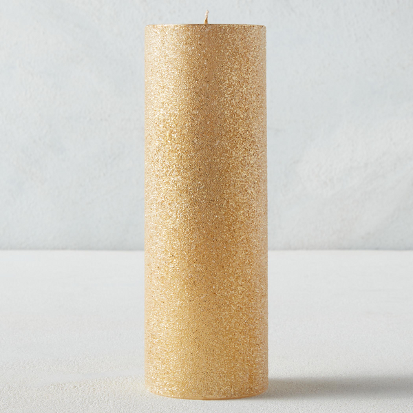 Shimmer Beaded Pillar Candle - Champagne