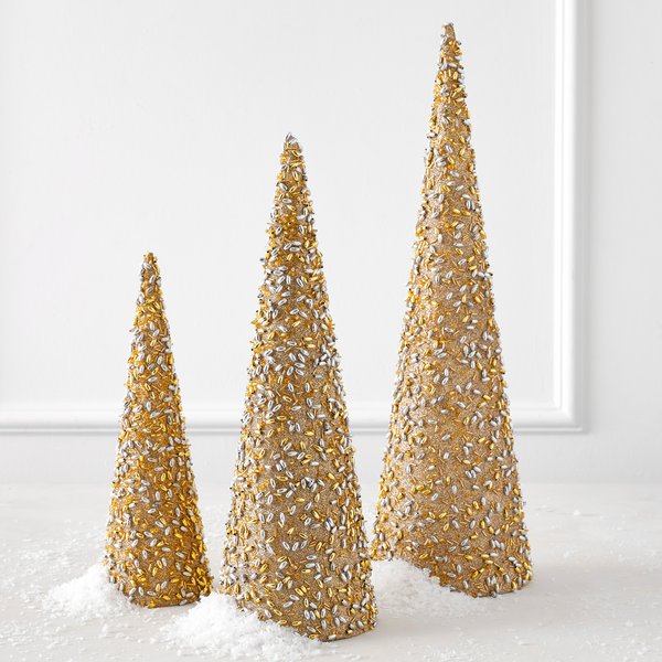 Beaded Gold Trees - Set Of 3
