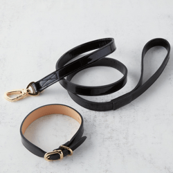 Italian Leather Leash  - Black Patent