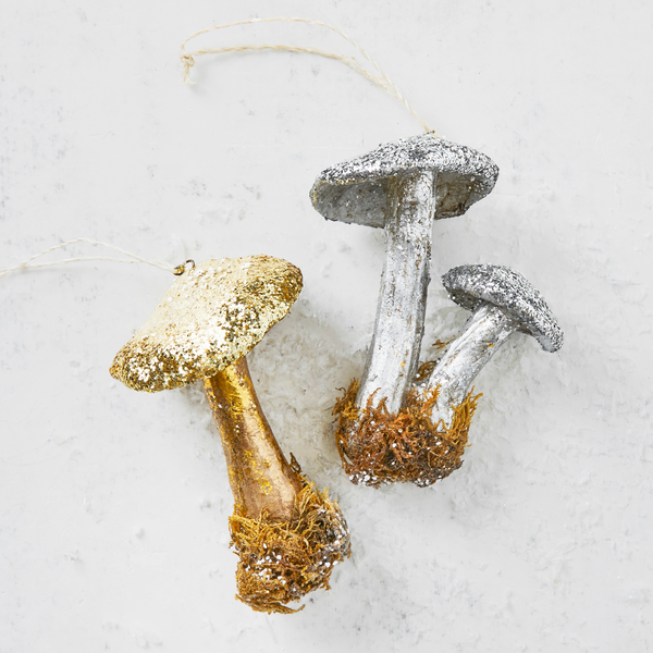 Glitter Mushroom Ornament - Set of 2
