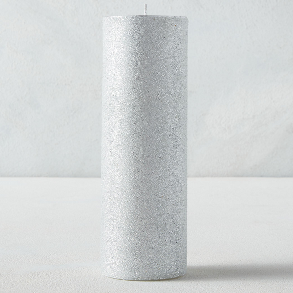 Shimmer Beaded Pillar Candle - Silver