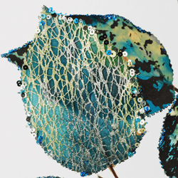 Teal Sequin Leaf Spray