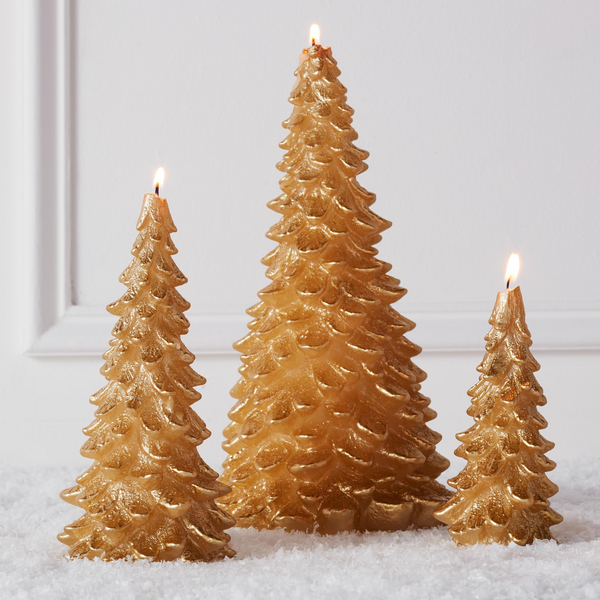 Carved Christmas Tree Candle - Gold