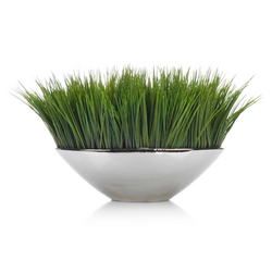 Faux Grass In Silver Pot