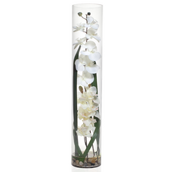 Faux Orchid in Glass Vase