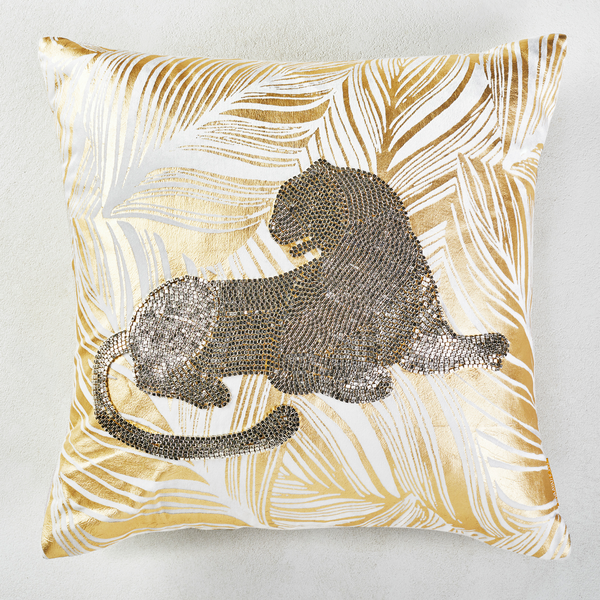 Mosaic Jaguar Pillow 20" - Gold