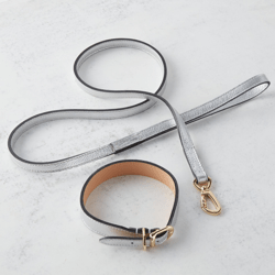 Italian Leather Leash  - Silver