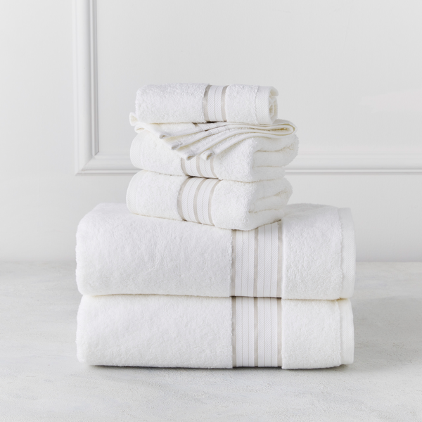 Rue Linen Hotel Border Towel Bundle - Set of 6