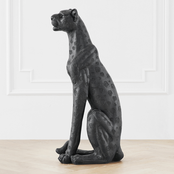 HOZUSO Black Leopard Statue Sculpture Shadowed Predator Black