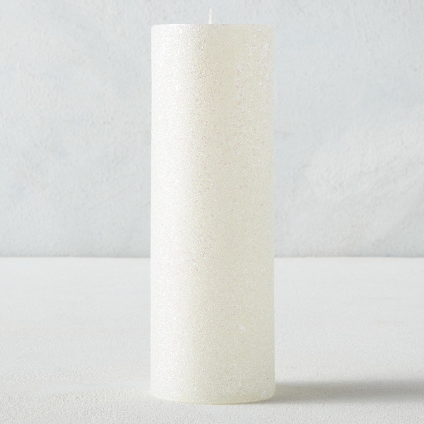 Shimmer Beaded Pillar Candle - White