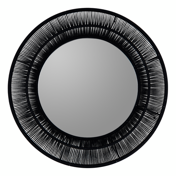 Metal wall mirror with beveled squares in black finish; item 44705. Tall  cement round flower p…