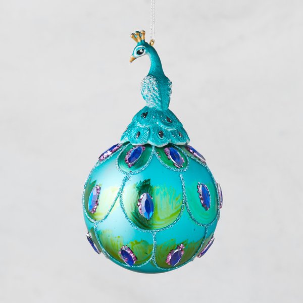 Teal With Peacock On Top Ornament