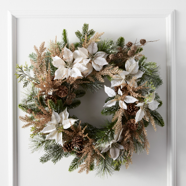 Poinsettia & Pine Wreath - Ivory