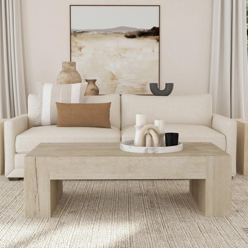 Bristol Reclaimed Oak 60" Coffee Table - Aged Cream~FCT16193-CRE