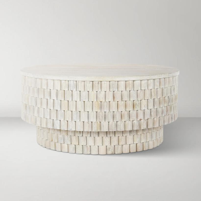Norwood Mango Wood 40" Round Coffee Table - Coastal White~FCT16248-WTE